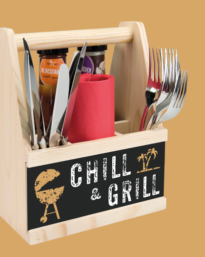 Contento Besteck Caddy aus Holz mit Druckmotiv